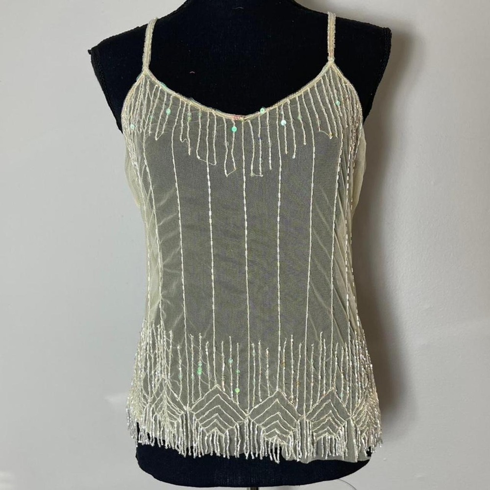 sheer mesh sequin beaded tank top from aziz